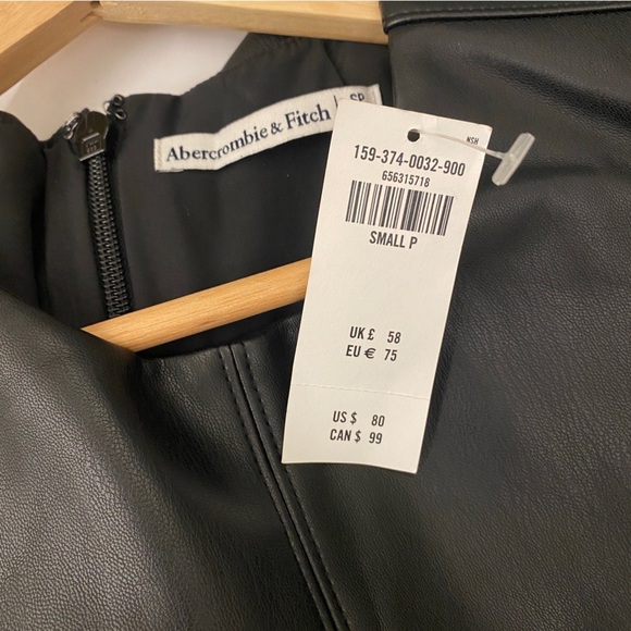 Abercrombie & Fitch || Faux Leather Mini Dress Black SP Small Petite NWT - Picture 7 of 8